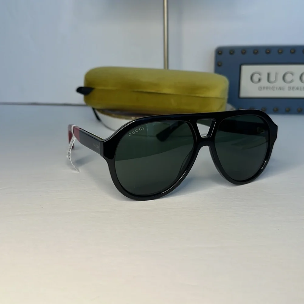 New - Gucci New GG0159SN 003 Black & Multi Color Aviator Sunglasses